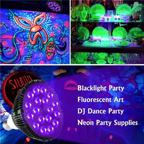 Black Light Bulb, 36W LED Blacklight Bulbs E26 PAR38 Glow in The Dark,395nm LEDs - Picture 6 of 7